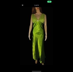 Vibrant Lime Green Liquid Satin Evening Gown - Cindy U.S.A. - Size Small